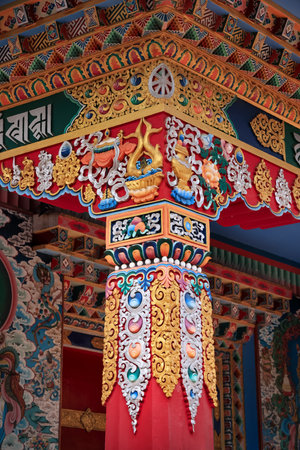 Coorg, Karnataka, India - Nov 9 2022: Exterior architecture of Namdroling Monastery in Kushal Nagar, Coorg, India.の写真素材