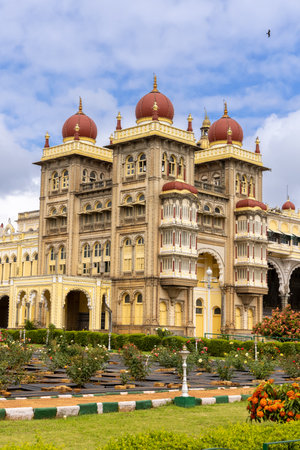 Exterior view of historic Mysore Maharaja palace in Karnataka, India.の写真素材