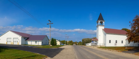 Panoramic view of historic church in Michigan countrysideの写真素材
