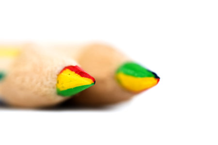 Close up view of Two multi color lead pencils.の写真素材