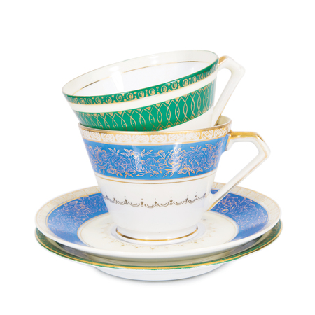 two teacups with saucersの写真素材