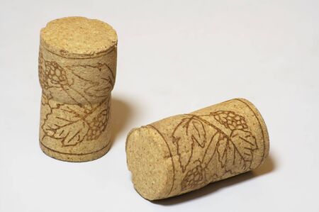 Corks with a grape illustration isolated on a white backgroundの写真素材