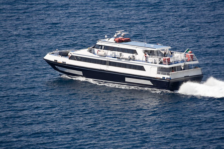 Ferry moving to Capri, in the gulf of Naples, Italy