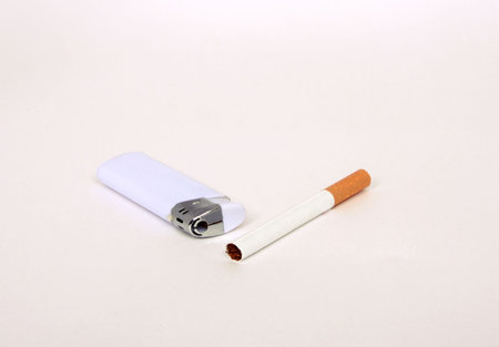 Lighter and cigarette, white background, layの写真素材