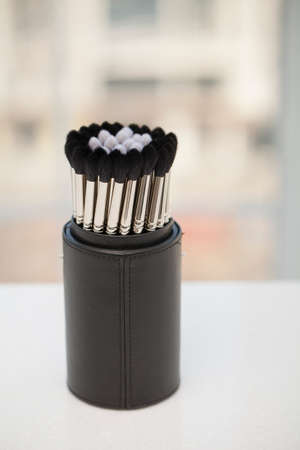 Collection brushes for make-up in a caseの写真素材