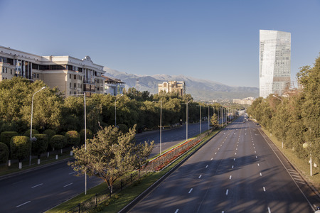 City landscape, the carriageway, one of the widest streets to Alma-Ata, Kazakhstanのeditorial素材