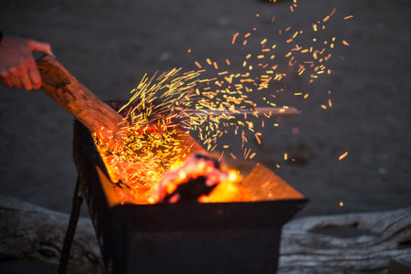 Fire on a beach, we have a rest, we fry a shish kebab