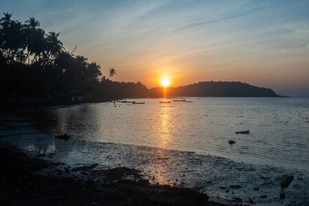 Sunset on the coast of Goa, Indiaの写真素材