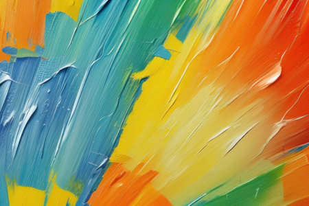 Oil paint texture with brush and palette knife strokes. Multi colored wallpaper. Macro close up acrylic backgroundの素材
