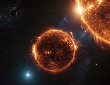 Black spots and fire splashes on the closeup view of the Sun planet in spaceの素材