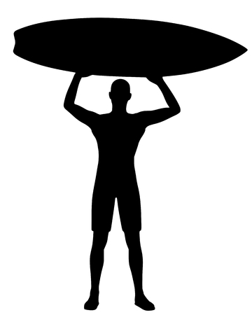 Silhouette of a man holding a surfboard.のイラスト素材