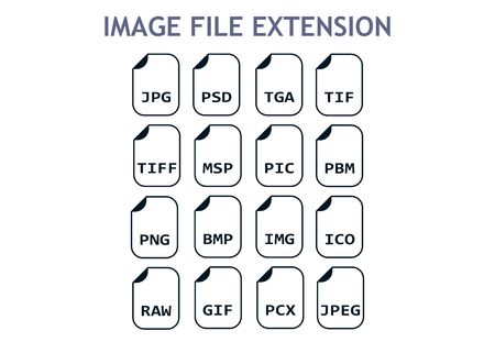 Image file formats. Photo and graphic file type iconsのイラスト素材
