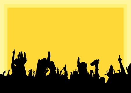 Hands at the concert, silhouettes against stage lightingのイラスト素材