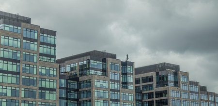 Modern office business center. City park.
