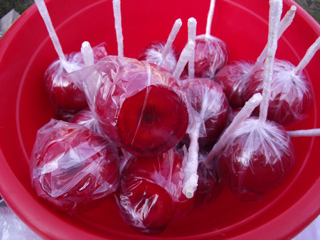 Sweet, candied red apples.の写真素材