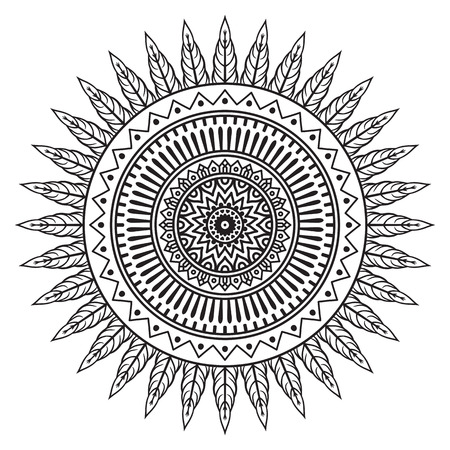 Vector Mandala. Round ornament in ethnic style. Hand drawのイラスト素材