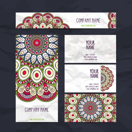 Business card collection in ethnic style. Hand drawのイラスト素材