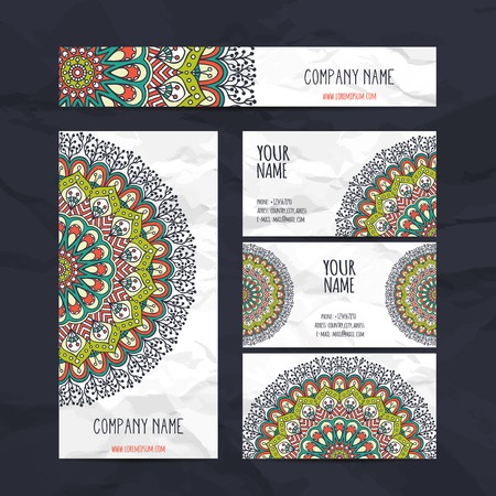 Business card collection in ethnic style. Hand drawのイラスト素材