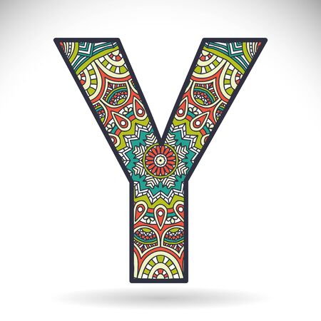 Letter with ornament in ethnic style. Hand drawのイラスト素材