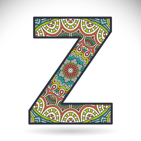 Letter with ornament in ethnic style. Hand drawのイラスト素材