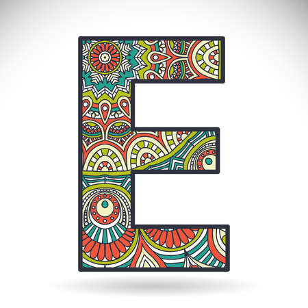 Letter with ornament in ethnic style. Hand drawのイラスト素材
