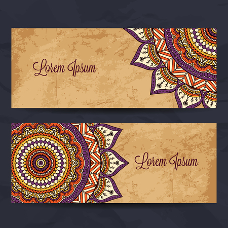 Business card collection in ethnic style. Hand drawのイラスト素材