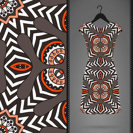 Dress with seamless pattern. Vintage decorative elements. Hand drawn background.  Perfect for printing on fabric or paper.のイラスト素材