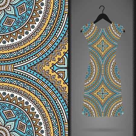 Card with dress and seamless pattern. Vintage decorative elements. Hand drawn backgroundのイラスト素材