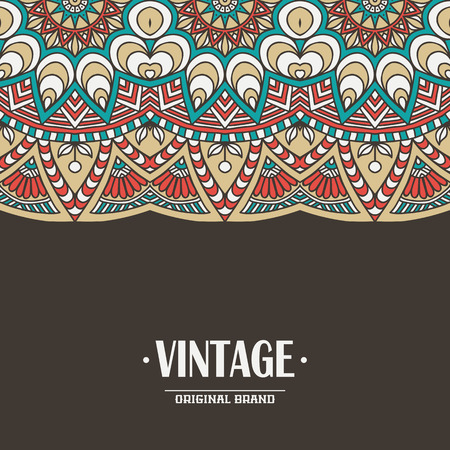 Elegant Indian ornamentation on a dark background. Stylish design. Can be used as a greeting card or wedding invitationのイラスト素材