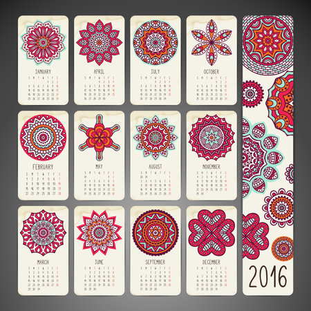 Calendar with mandalas. Hand drawn ethnic elementsのイラスト素材