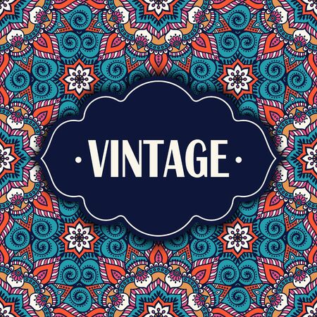 Ethnic floral card. Abstract ornamental pattern. Hand drawのイラスト素材