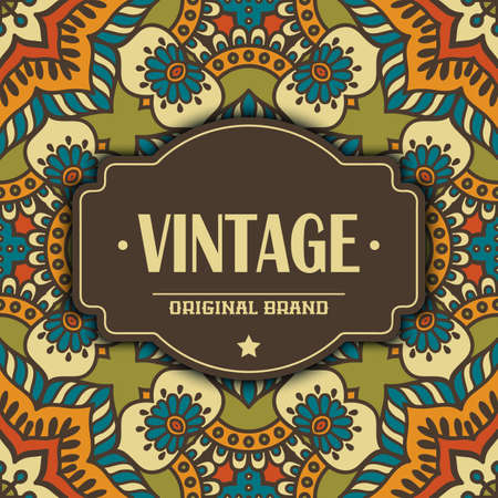 Ethnic floral card. Abstract ornamental pattern. Hand drawのイラスト素材