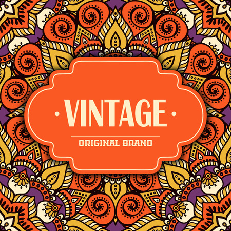 Ethnic floral card. Abstract ornamental pattern. Hand drawのイラスト素材