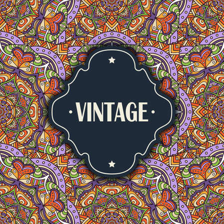 Ethnic floral card. Abstract ornamental pattern. Hand drawのイラスト素材