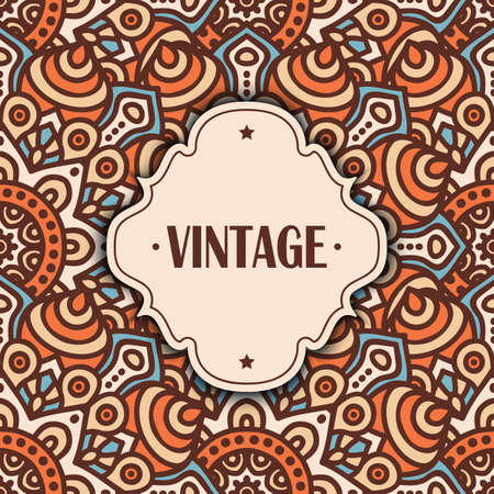 Ethnic floral card. Abstract ornamental pattern. Hand drawのイラスト素材