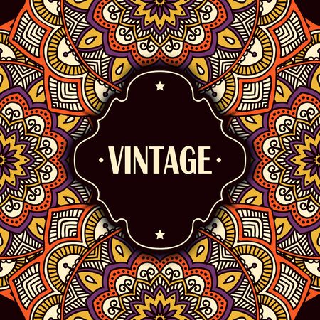 Ethnic floral card. Abstract ornamental pattern. Hand drawのイラスト素材