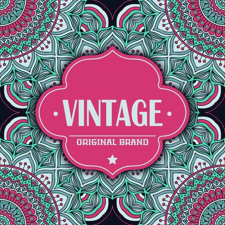 Ethnic floral card. Abstract ornamental pattern. Hand drawのイラスト素材