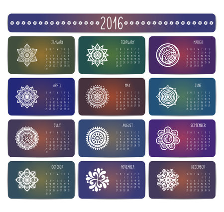 Calendar with mandalas. Hand draw ethnic patternのイラスト素材