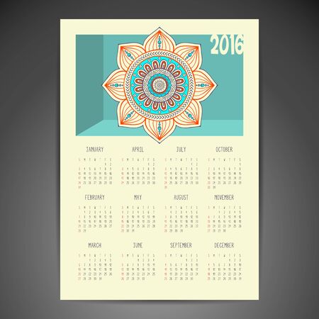 Calendar with mandalas. Hand draw ethnic patternのイラスト素材