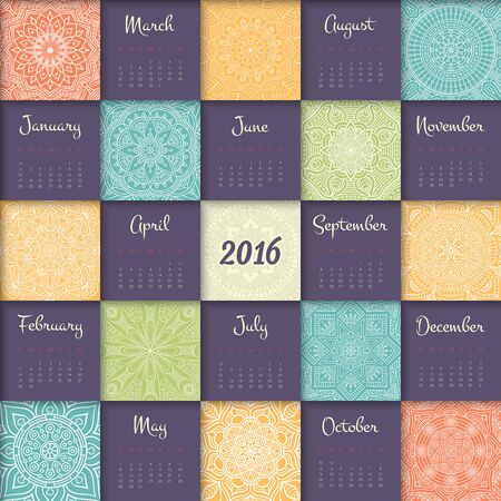 Calendar 2016. Vintage decorative elements. Oriental patternのイラスト素材