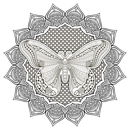 Ornament beautiful  card with butterfly. Geometric circle element made in vectorのイラスト素材