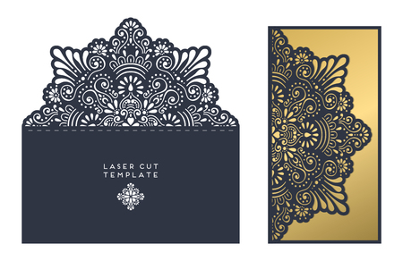 laser cut template envelope, wedding card invitationのイラスト素材