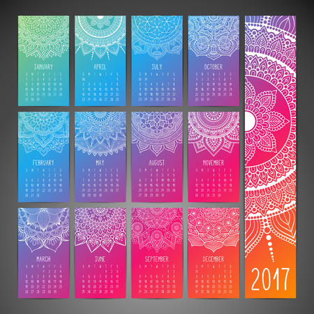 Ethnic floral calendar 2017. Abstract ornamental patternのイラスト素材