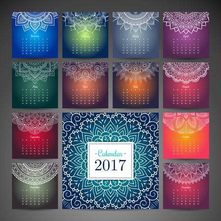Ethnic floral calendar 2017. Abstract ornamental patternのイラスト素材