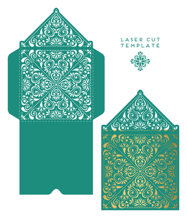 Vector wedding card laser cut template. Vintage decorative elements. Hand drawn backgroundのイラスト素材