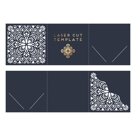 Vector wedding card laser cut template. Vintage decorative elements. Hand drawn background. Islam, Arabic, Indian, ottoman motifs. Vector illustrationのイラスト素材
