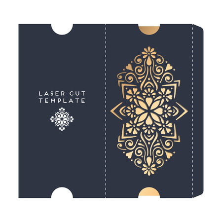 Vector wedding card laser cut template. Vintage decorative elements. Hand drawn background. Islam, Arabic, Indian, ottoman motifs. Vector illustrationのイラスト素材