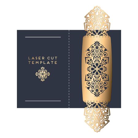 Vector wedding card laser cut template. Vintage decorative elements. Hand drawn background. Islam, Arabic, Indian, ottoman motifs. Vector illustrationのイラスト素材