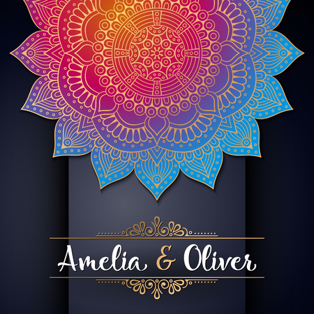 Vector luxury wedding invitation with mandalaのイラスト素材