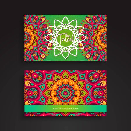 Business Card. Vintage decorative elements. Ornamental floral business cards or invitation with mandalaのイラスト素材